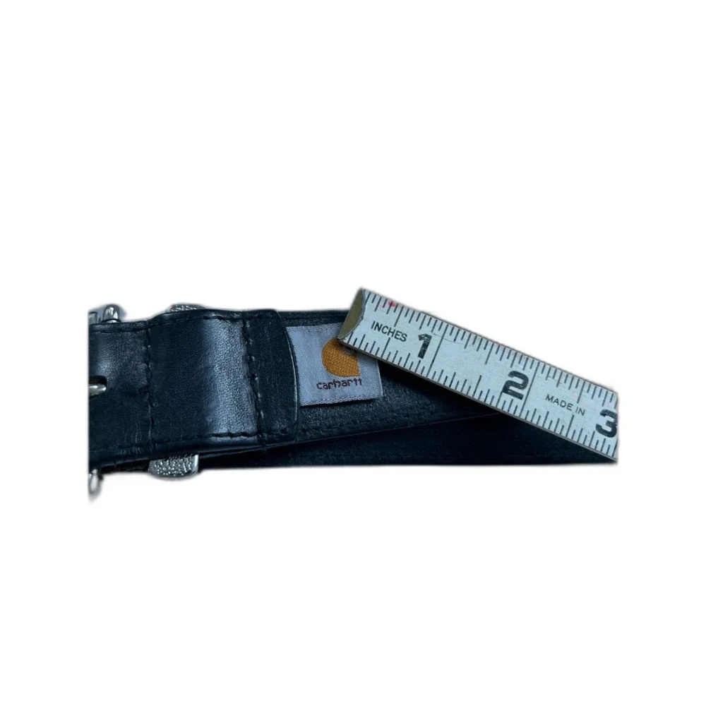 Carhartt Black Leather Belt Silver Tone Buckle Classic Workwear 42